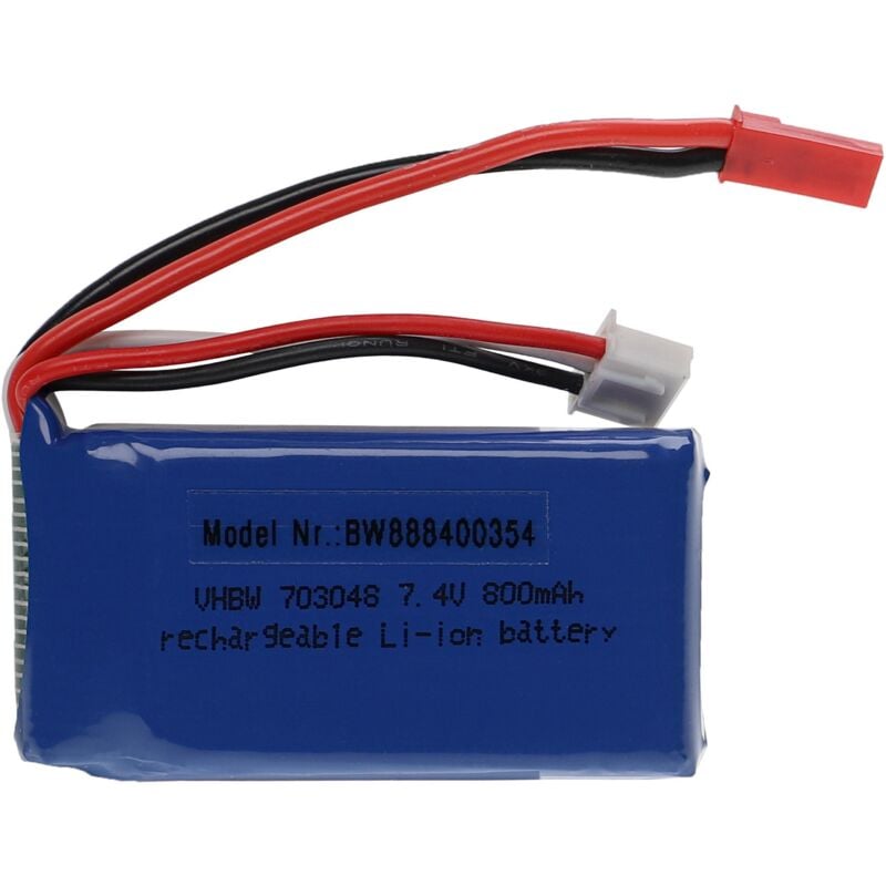 foto del prodotto vhbw batteria con bec per modellismo per es. macchine da corsa, elicotteri, aerei 800mah, 7,4v, li poly, 56 x 30 x 15 mm 