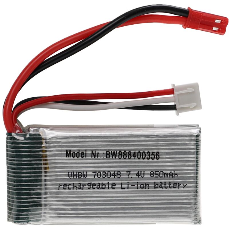 foto del prodotto vhbw batteria con bec per modellismo per es. macchine da corsa, elicotteri, aerei 850mah, 7,4v, li poly, 54 x 29 x 17,5 mm 