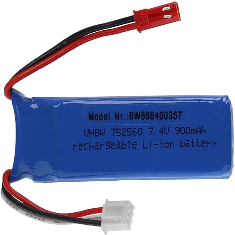 foto del prodotto vhbw batteria con bec per modellismo per es. macchine da corsa, elicotteri, aerei 900mah, 7,4v, li poly, 67 x 25 x 16 mm 
