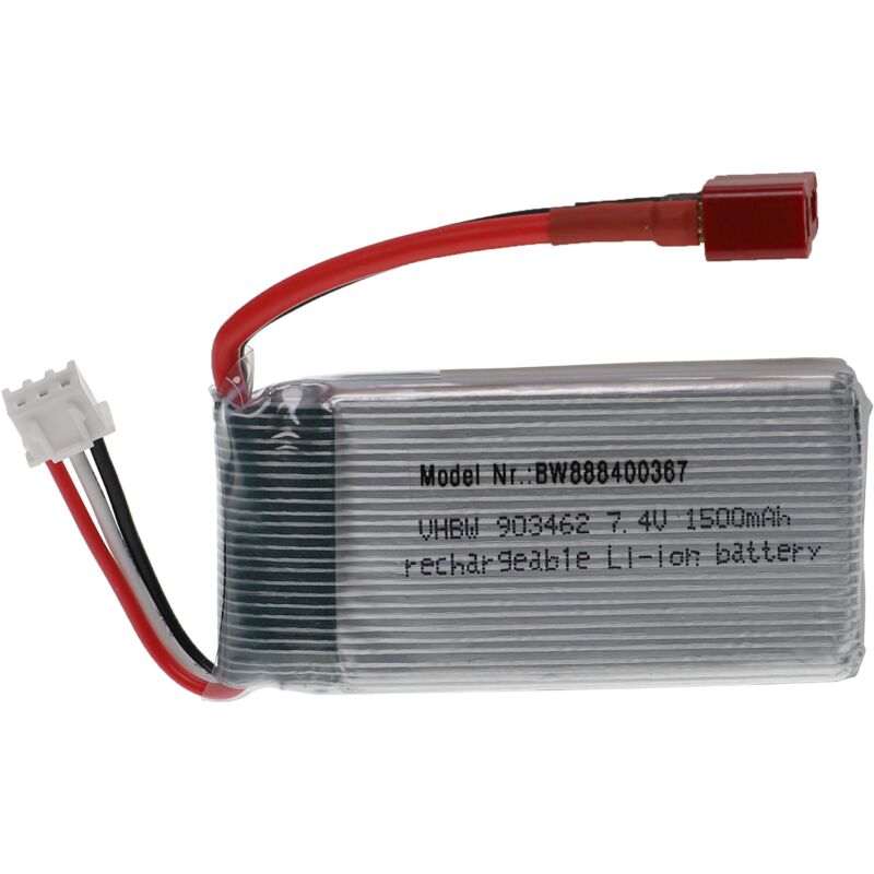 foto del prodotto vhbw batteria con connettore a t per modellismo per es. macchine da corsa, elicotteri, aerei 1500mah, 7,4v, li poly, 68 x 34 x 18,5 mm 