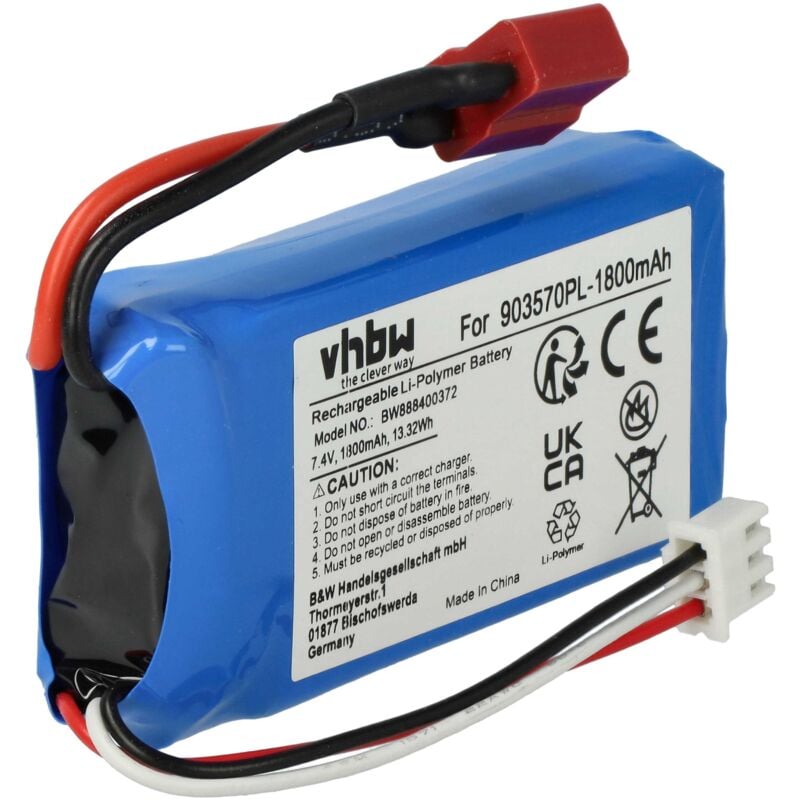 foto del prodotto vhbw batteria con connettore a t per modellismo per es. macchine da corsa, elicotteri, aerei 1800mah, 7,4v, li poly, 74 x 35 x 18 mm 