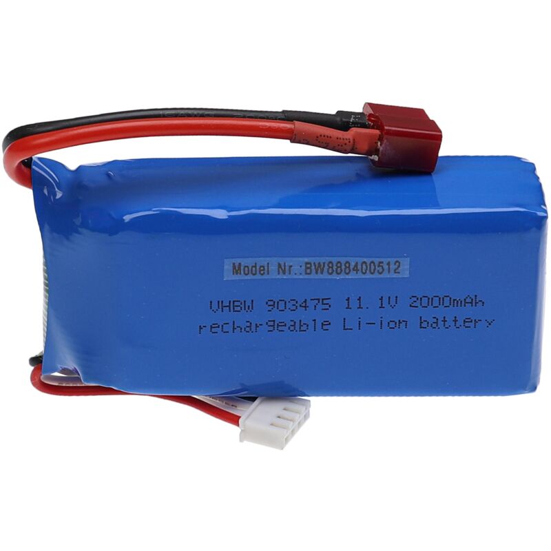 foto del prodotto vhbw batteria con connettore a t per modellismo per es. macchine da corsa, elicotteri, aerei 2000mah, 11,1v, li poly, 86 x 34 x 28 mm 