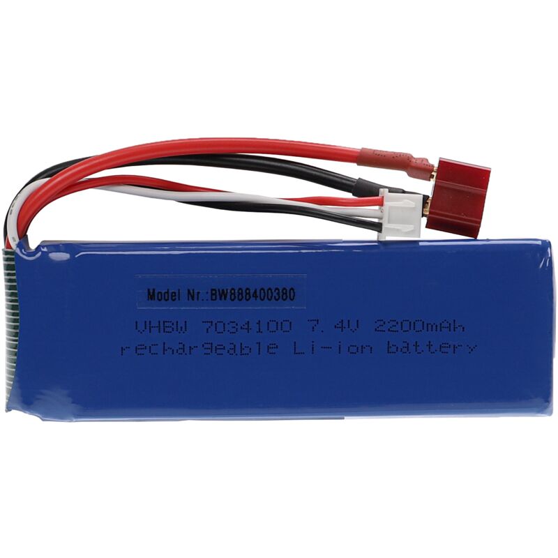 foto del prodotto vhbw batteria con connettore a t per modellismo per es. macchine da corsa, elicotteri, aerei 2200mah, 7,4v, li poly, 105 x 33 x 16 mm 