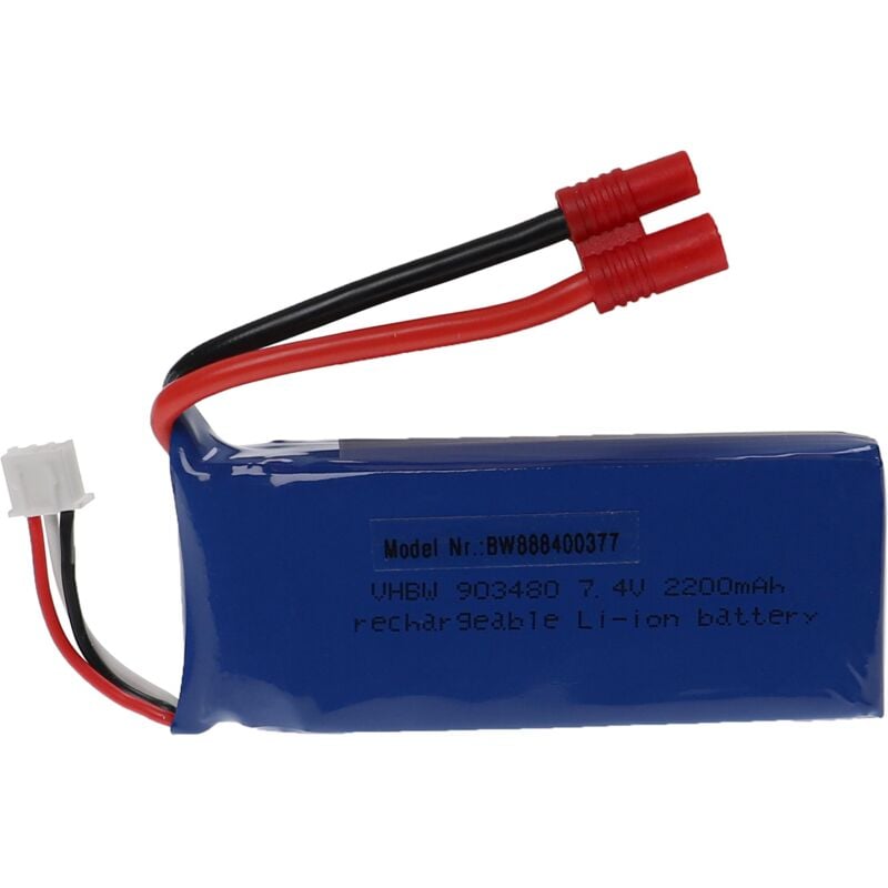 foto del prodotto vhbw batteria con connettore banana 3,5 mm per modellismo per es. macchine da corsa, elicotteri, aerei 2200mah, 7,4v, li poly, 84 x 35 x 19 mm 