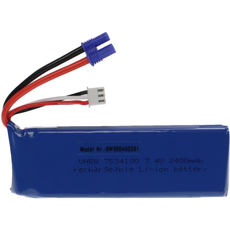 foto del prodotto vhbw batteria con ec2 per modellismo per es. macchine da corsa, elicotteri, aerei 2400mah, 7,4v, li poly, 101 x 34 x 15 mm 