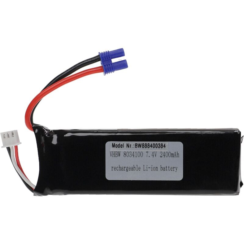 foto del prodotto vhbw batteria con ec2 per modellismo per es. macchine da corsa, elicotteri, aerei 2400mah, 7,4v, li poly, 105 x 33 x 16 mm 