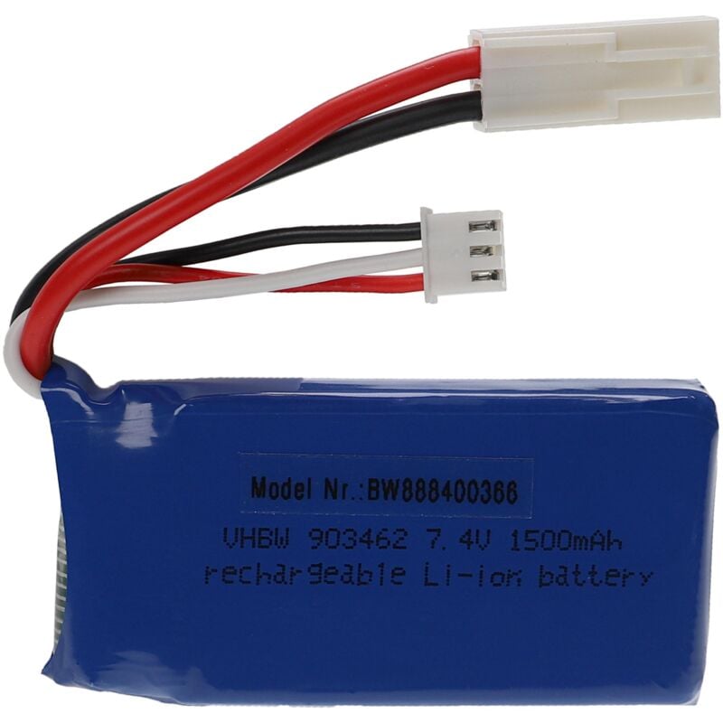 foto del prodotto vhbw batteria con el 2p m per modellismo per es. macchine da corsa, elicotteri, aerei 1500mah, 7,4v, li poly, 68 x 34 x 18 mm 