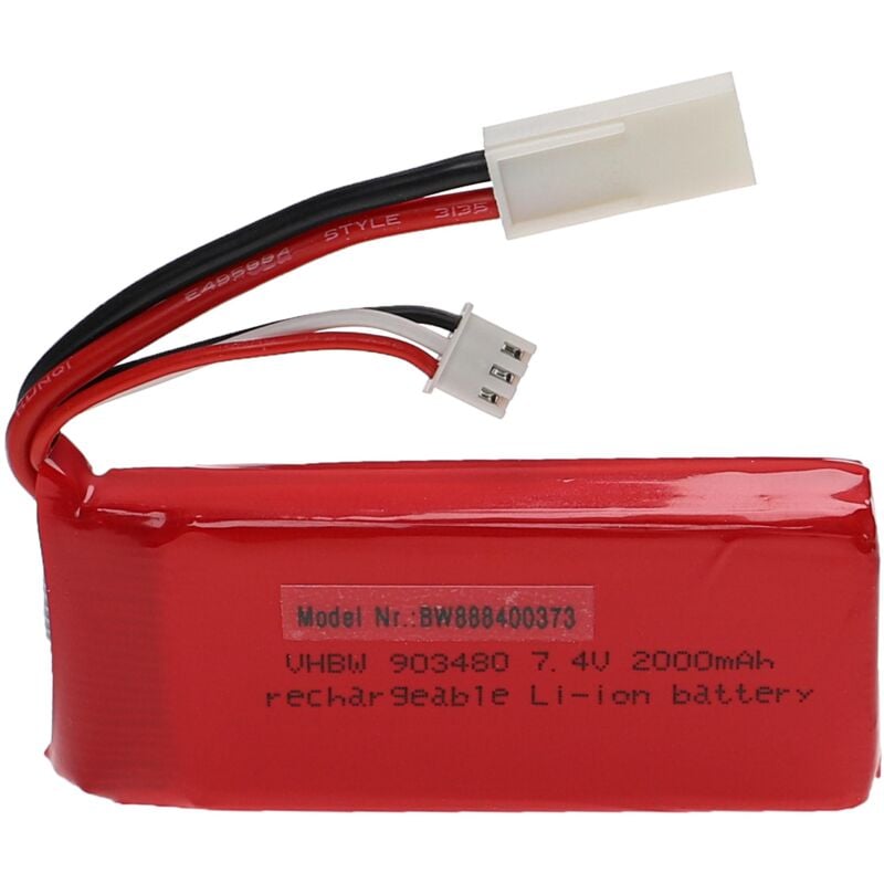 foto del prodotto vhbw batteria con el 2p m per modellismo per es. macchine da corsa, elicotteri, aerei 2000mah, 7,4v, li poly, 80 x 34 x 19 mm 