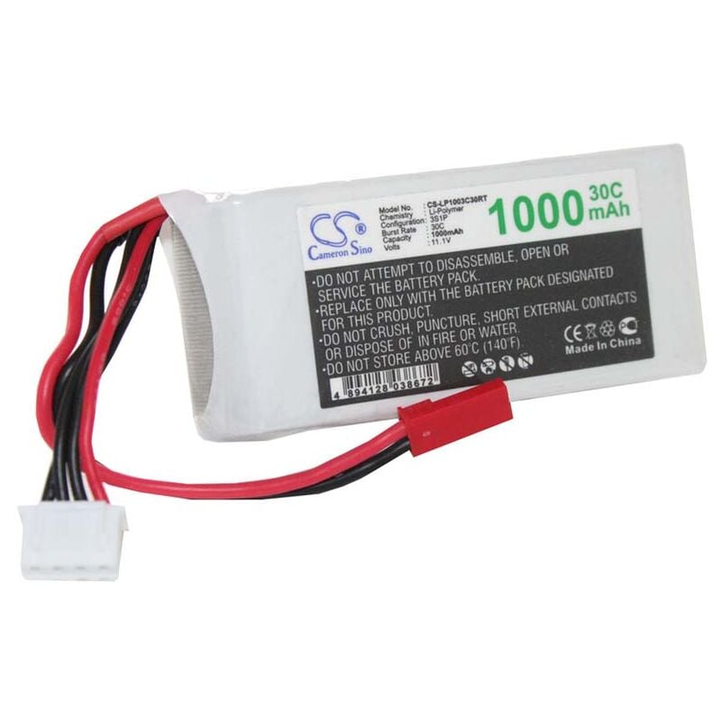 foto del prodotto vhbw batteria con jst syp 2p per modellismo 1000mah, 11,1v, li poly, 72 x 31 x 23 mm 