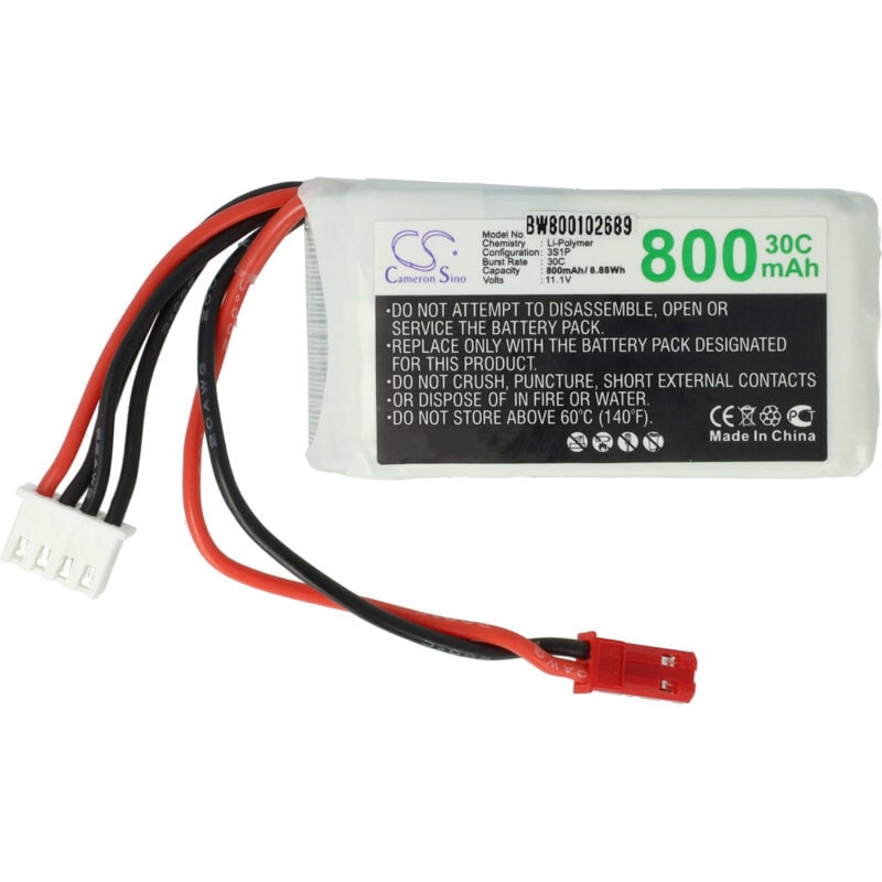 foto del prodotto vhbw batteria con jst syp 2p per modellismo 800mah, 11,1v, li poly, 60 x 31 x 23 mm 