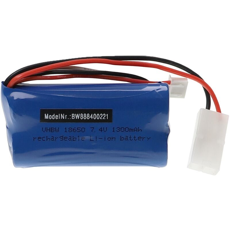 foto del prodotto vhbw batteria con ket 2p per modellismo per es. macchine da corsa, elicotteri, aerei 1300mah, 7,4v, li ion, 71 x 36,5 x 19 mm 