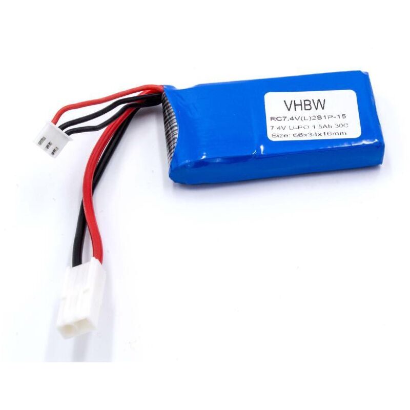foto del prodotto vhbw batteria con mini jst plug compatibile con feilun boot ft009, boot ft009 15 modellismo 1500mah, 7,4v, li poly 