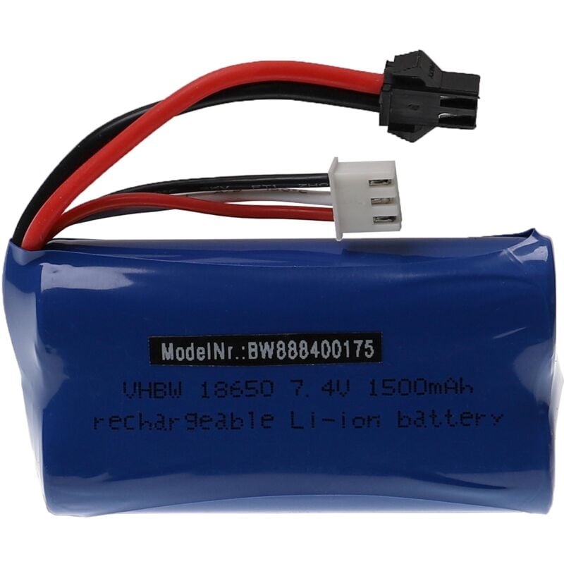 foto del prodotto vhbw batteria con sm 2p per modellismo per es. macchine da corsa, elicotteri, aerei 1500mah, 7,4v, li ion, 72 x 37 x 19 mm 