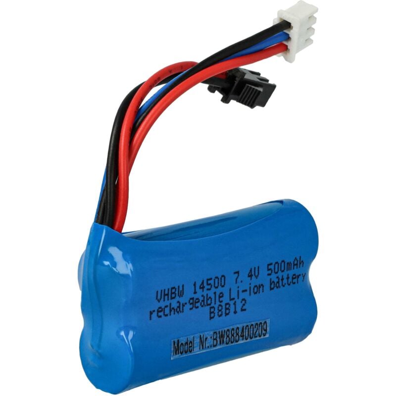 foto del prodotto vhbw batteria con sm 2p per modellismo per es. macchine da corsa, elicotteri, aerei 500mah, 7,4v, li ion, 54 x 28 x 14,5 mm 