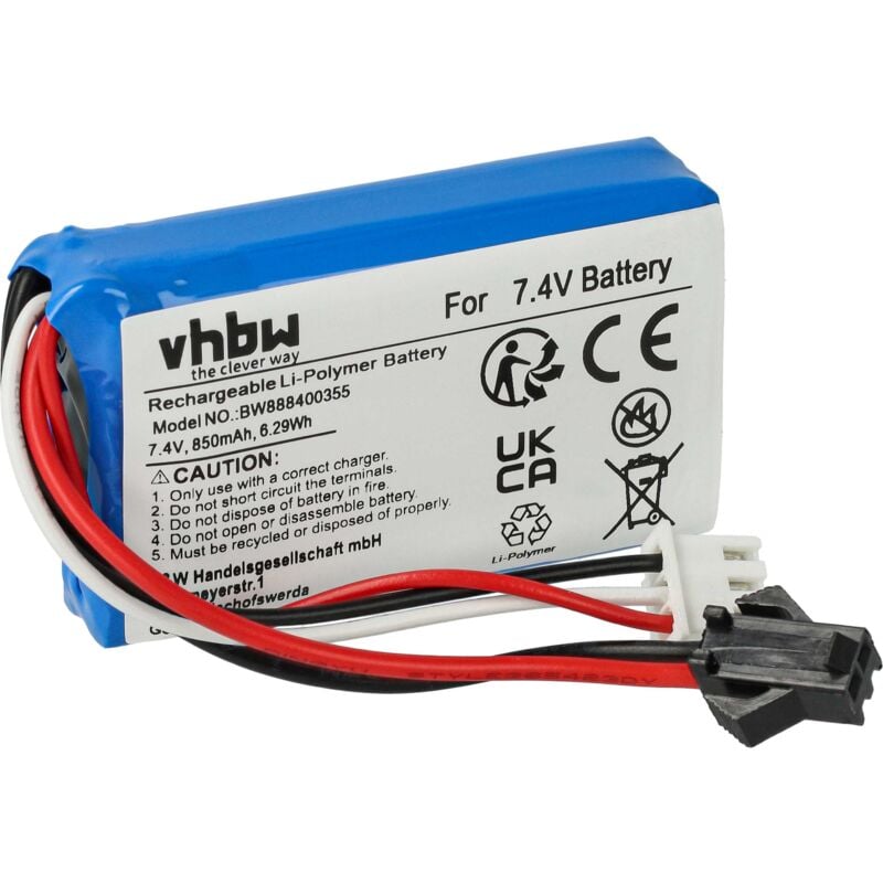 foto del prodotto vhbw batteria con sm 2p per modellismo per es. macchine da corsa, elicotteri, aerei 850mah, 7,4v, li poly, 56 x 30 x 17 mm 