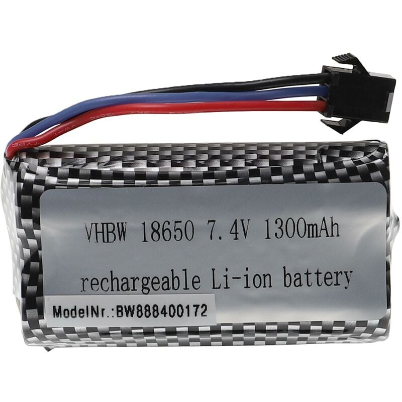 foto del prodotto vhbw batteria con sm 3p per modellismo per es. macchine da corsa, elicotteri, aerei 1300mah, 7,4v, li ion, 69 x 37 x 19 mm 
