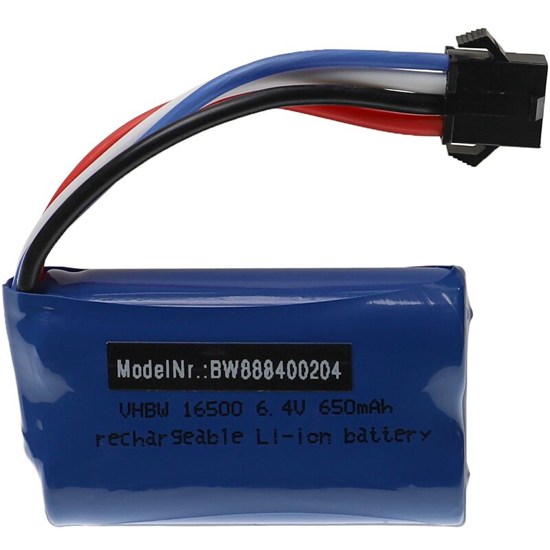 foto del prodotto vhbw batteria con sm 4p compatibile con wltoys 18628, 18629 modellismo 650mah, 6,4v, li ion, 54 x 32 x 17 mm 