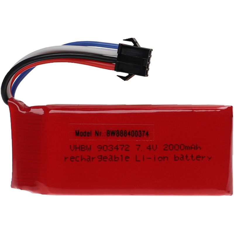 foto del prodotto vhbw batteria con sm per modellismo per es. macchine da corsa, elicotteri, aerei 2000mah, 7,4v, li poly, 84 x 34 x 19,5 mm 