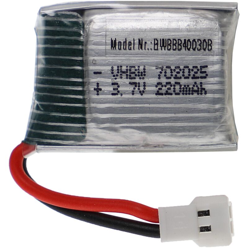 foto del prodotto vhbw batteria con xh 2.54 2p per modellismo per es. macchine da corsa, elicotteri, aerei 220mah, 3,7v, li poly, 29 x 20 x 8 mm 