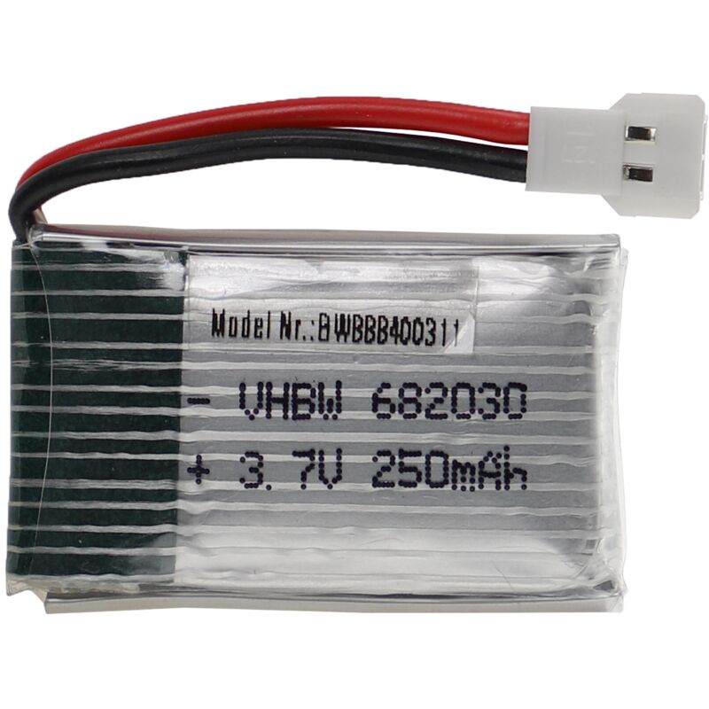 foto del prodotto vhbw batteria con xh 2.54 2p per modellismo per es. macchine da corsa, elicotteri, aerei 250mah, 3,7v, li poly, 33 x 20 x 8,5 mm 