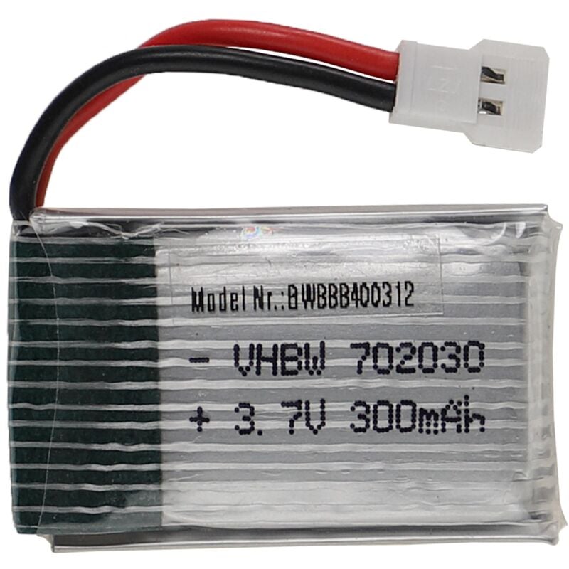 foto del prodotto vhbw batteria con xh 2.54 2p per modellismo per es. macchine da corsa, elicotteri, aerei 300mah, 3,7v, li poly, 34 x 20 x 8,5 mm 