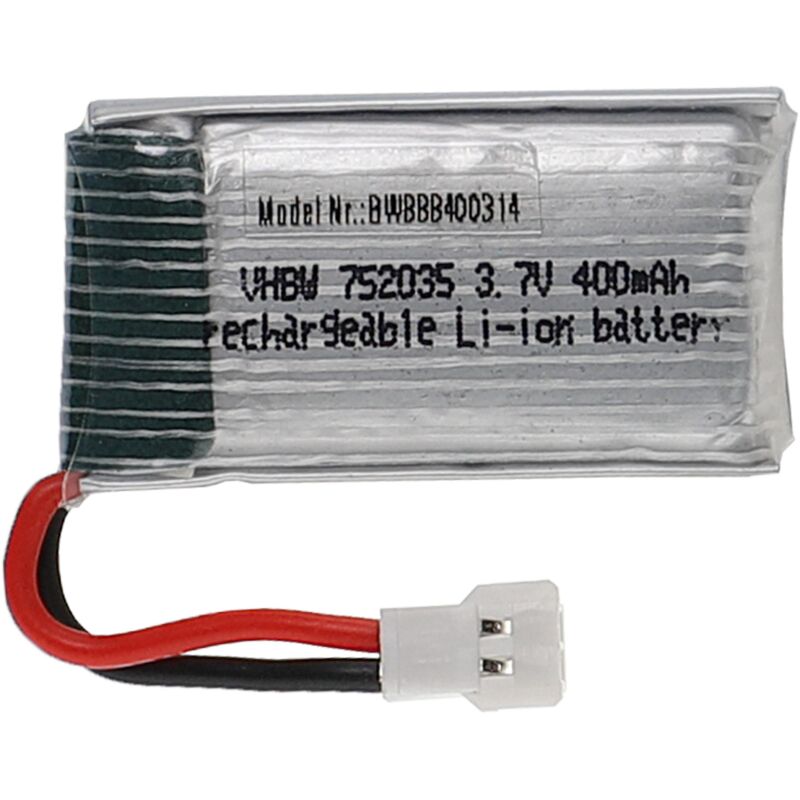 foto del prodotto vhbw batteria con xh 2.54 2p per modellismo per es. macchine da corsa, elicotteri, aerei 400mah, 3,7v, li poly, 37 x 20 x 8 mm 