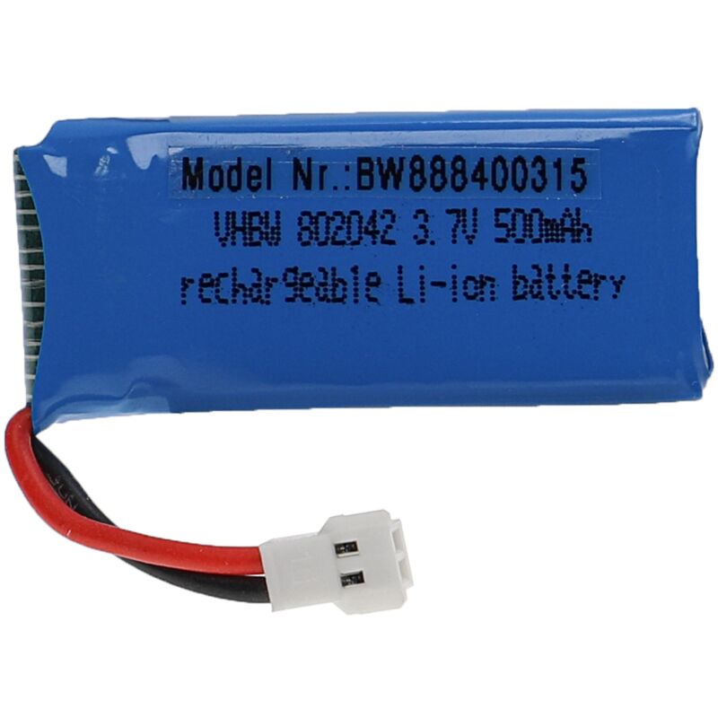 foto del prodotto vhbw batteria con xh 2.54 2p per modellismo per es. macchine da corsa, elicotteri, aerei 500mah, 3,7v, li poly, 45 x 20 x 8 mm 