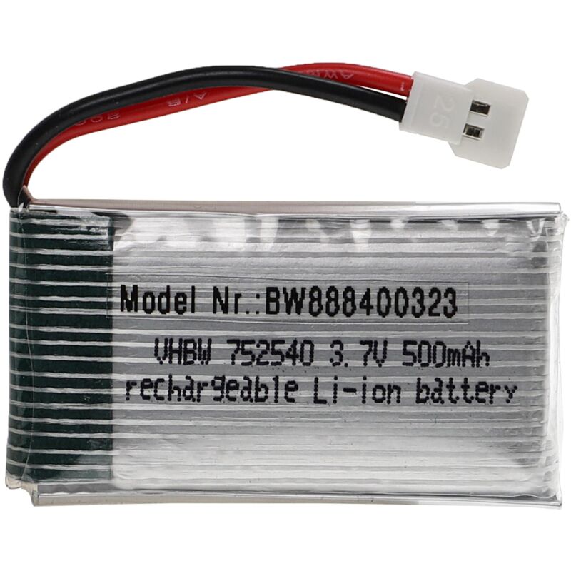 foto del prodotto vhbw batteria con xh 2.54 2p per modellismo per es. macchine da corsa, elicotteri, aerei 500mah, 3,7v, li poly, 45 x 25 x 10 mm 