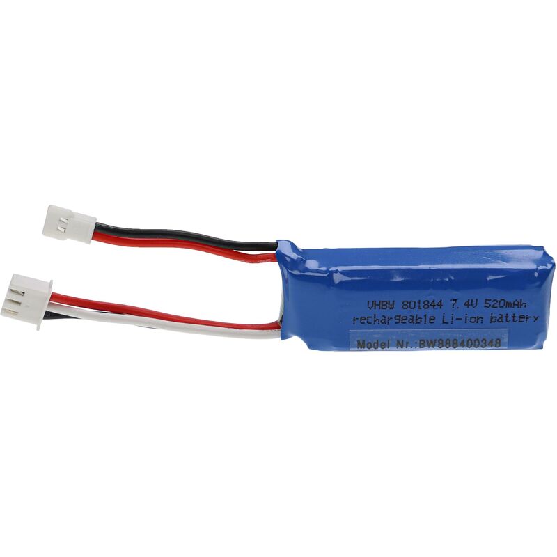 foto del prodotto vhbw batteria con xh 2.54 2p per modellismo per es. macchine da corsa, elicotteri, aerei 520mah, 7,4v, li poly, 53 x 18 x 17 mm 