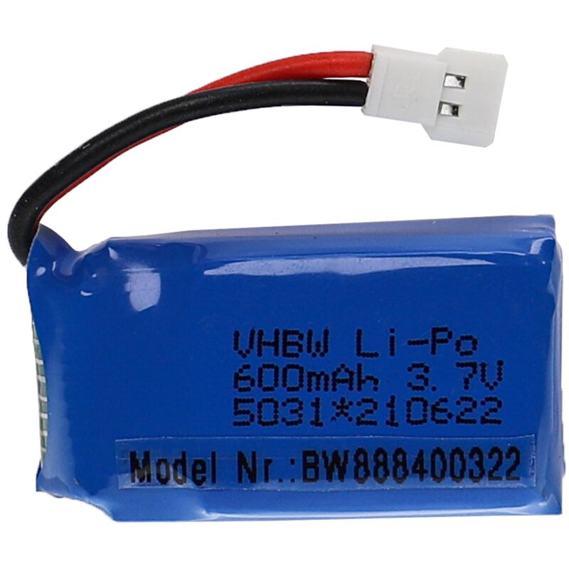 foto del prodotto vhbw batteria con xh 2.54 2p per modellismo per es. macchine da corsa, elicotteri, aerei 600mah, 3,7v, li poly, 32 x 20 x 16 mm 