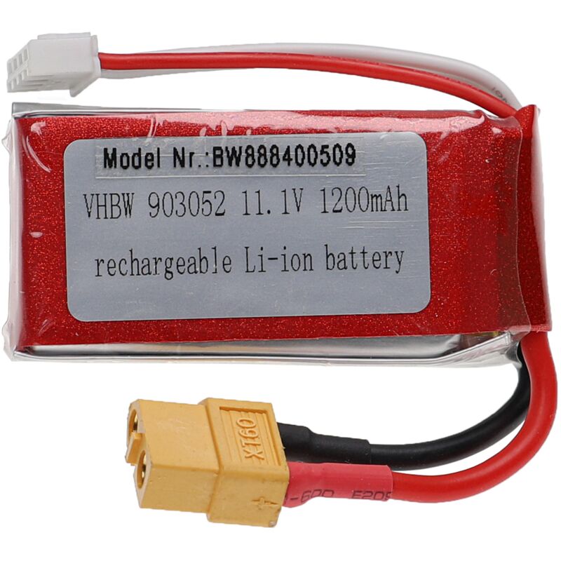 foto del prodotto vhbw batteria con xt60 per modellismo per es. macchine da corsa, elicotteri, aerei 1200mah, 11,1v, li ion, 63 x 29 x 30 mm 