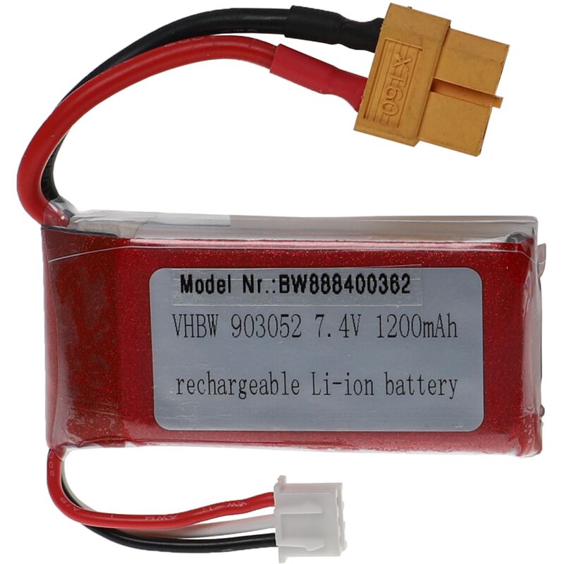 foto del prodotto vhbw batteria con xt60 per modellismo per es. macchine da corsa, elicotteri, aerei 1200mah, 7,4v, li poly, 63 x 29 x 20 mm 