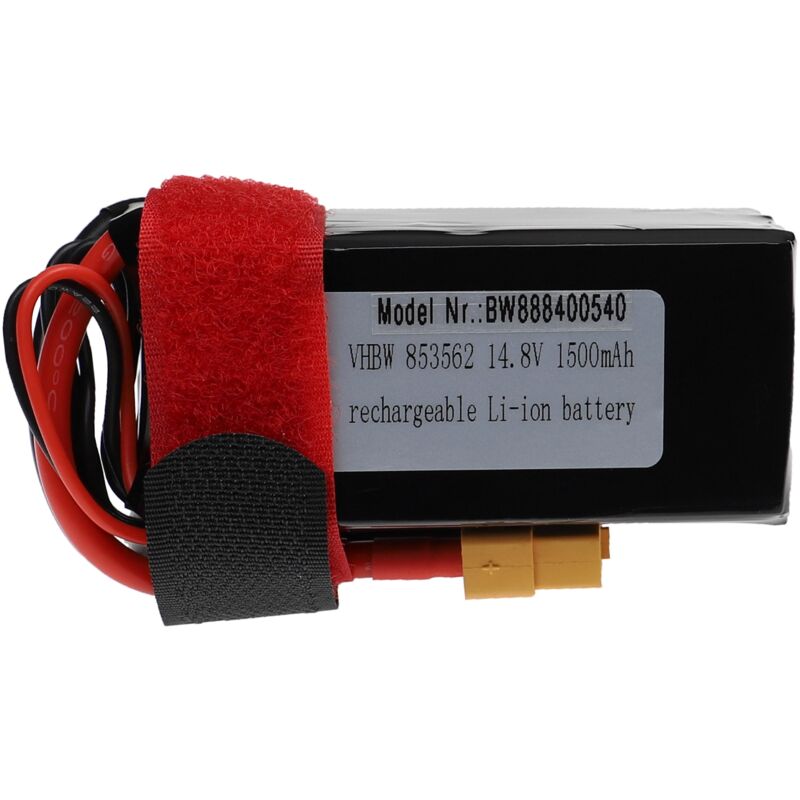 foto del prodotto vhbw batteria con xt60 per modellismo per es. macchine da corsa, elicotteri, aerei 1500mah, 14,8v, li poly, 72 x 37 x 37 mm 