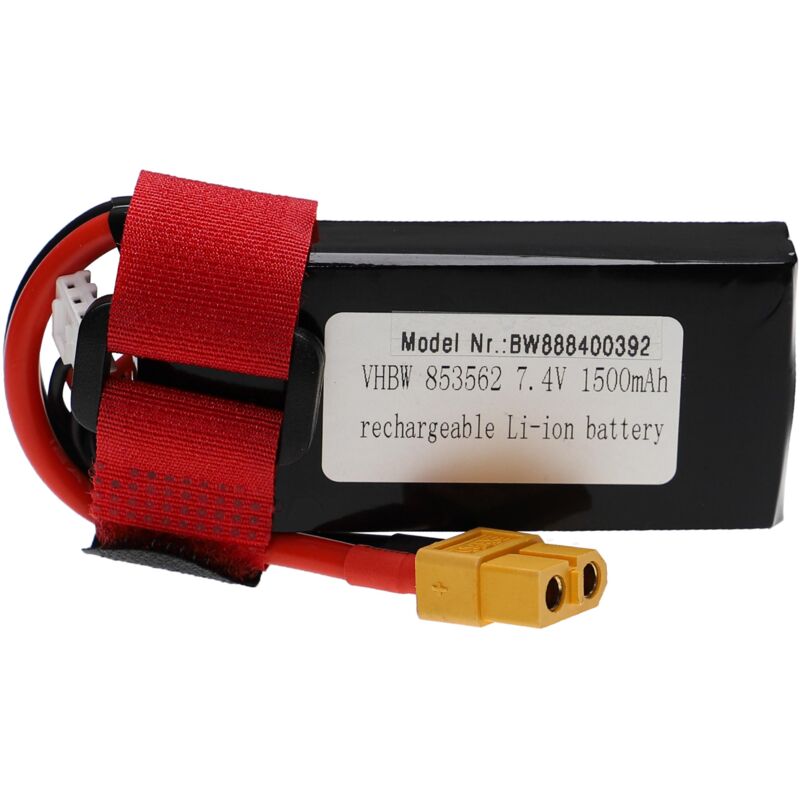 foto del prodotto vhbw batteria con xt60 per modellismo per es. macchine da corsa, elicotteri, aerei 1500mah, 7,4v, li poly, 72 x 37 x 19,5 mm 