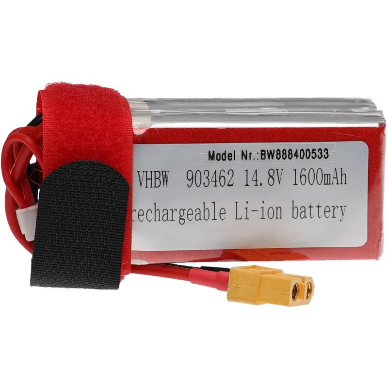 foto del prodotto vhbw batteria con xt60 per modellismo per es. macchine da corsa, elicotteri, aerei 1600mah, 14,8v, li poly, 75 x 35 x 34 mm 