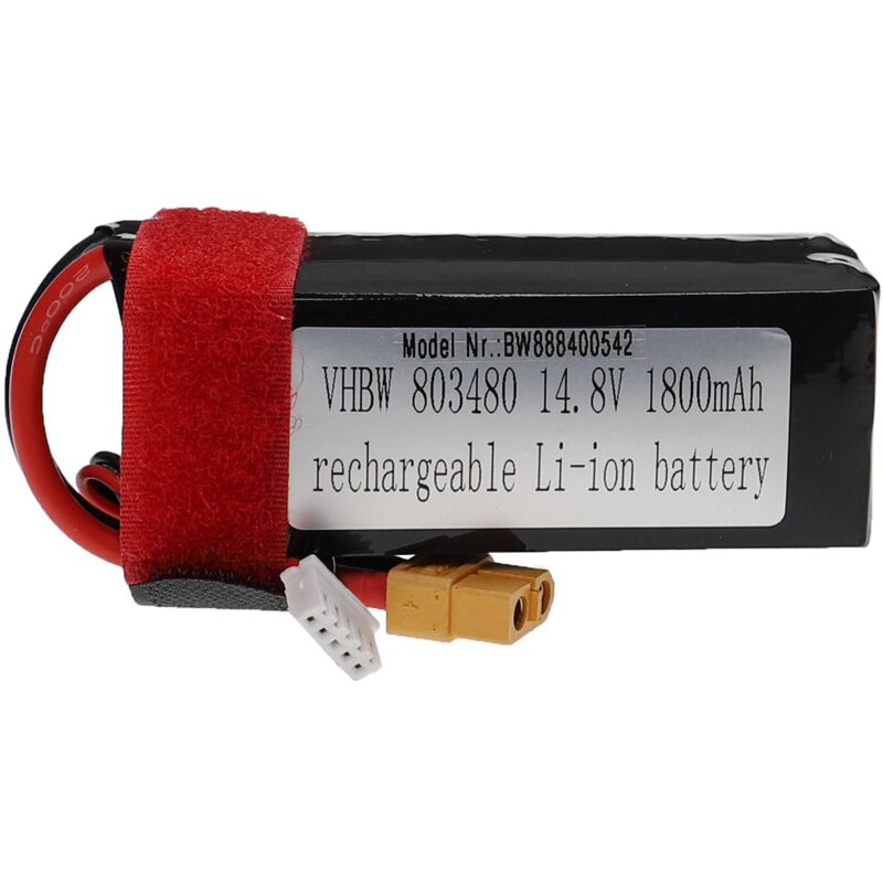 foto del prodotto vhbw batteria con xt60 per modellismo per es. macchine da corsa, elicotteri, aerei 1800mah, 14,8v, li poly, 91 x 36 x 35 mm 