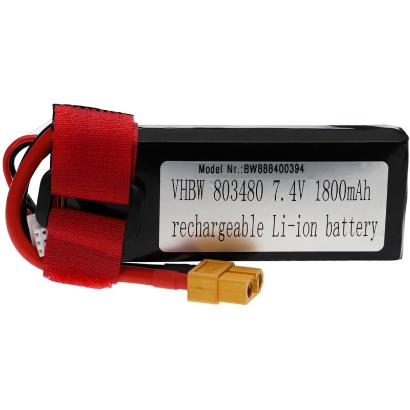 foto del prodotto vhbw batteria con xt60 per modellismo per es. macchine da corsa, elicotteri, aerei 1800mah, 7,4v, li poly, 91 x 36 x 18 mm 
