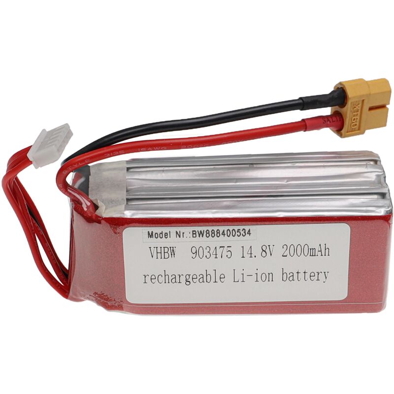 foto del prodotto vhbw batteria con xt60 per modellismo per es. macchine da corsa, elicotteri, aerei 2000mah, 14,8v, li poly, 88 x 35 x 38 mm 