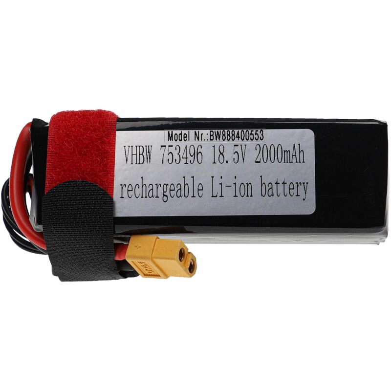 foto del prodotto vhbw batteria con xt60 per modellismo per es. macchine da corsa, elicotteri, aerei 2000mah, 18,5v, li poly, 105 x 36 x 40 mm 