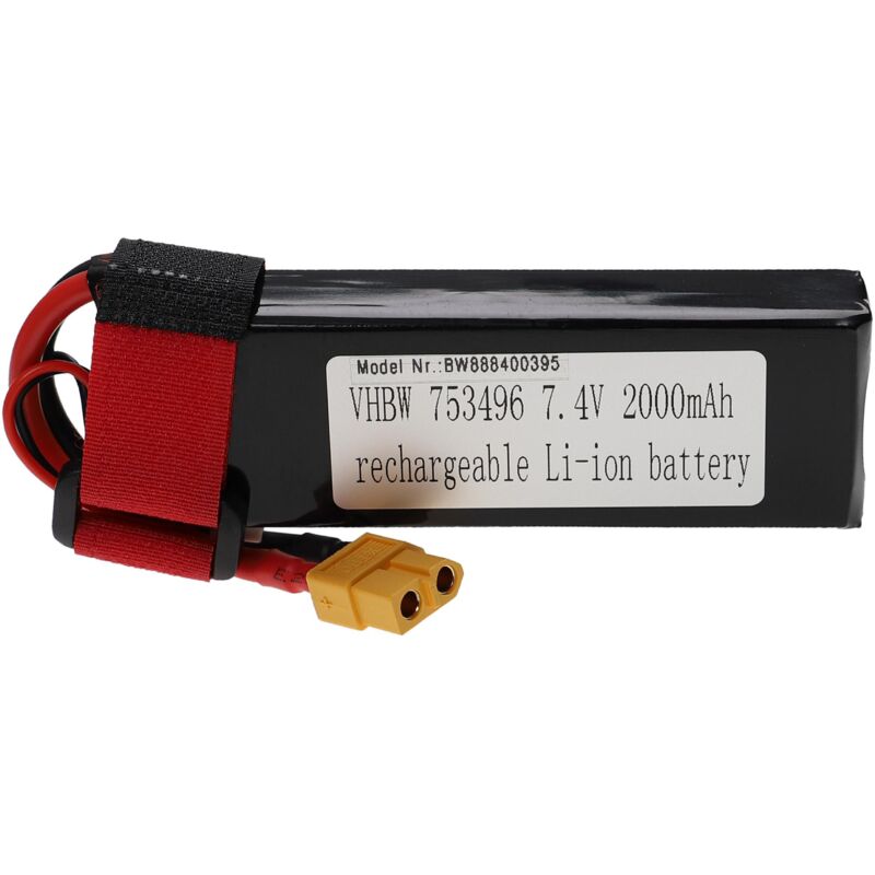 foto del prodotto vhbw batteria con xt60 per modellismo per es. macchine da corsa, elicotteri, aerei 2000mah, 7,4v, li poly, 105 x 36 x 17 mm 