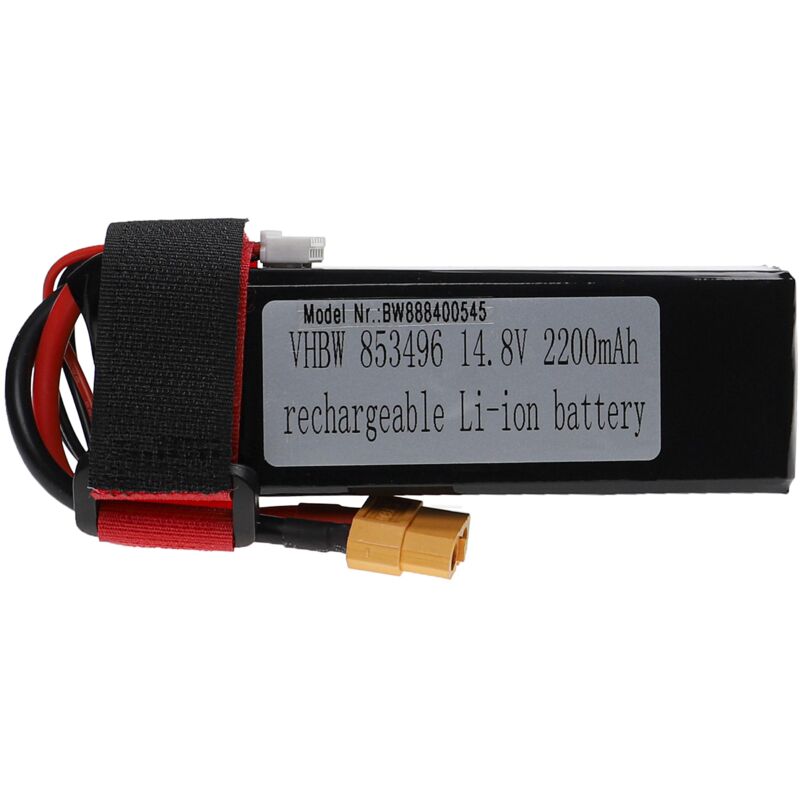 foto del prodotto vhbw batteria con xt60 per modellismo per es. macchine da corsa, elicotteri, aerei 2200mah, 14,8v, li poly, 105 x 36 x 35 mm 