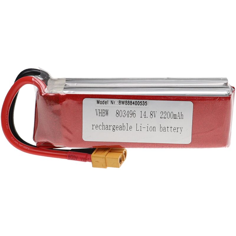 foto del prodotto vhbw batteria con xt60 per modellismo per es. macchine da corsa, elicotteri, aerei 2200mah, 14,8v, li poly, 110 x 34 x 32 mm 