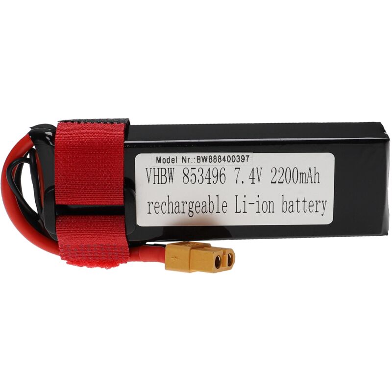 foto del prodotto vhbw batteria con xt60 per modellismo per es. macchine da corsa, elicotteri, aerei 2200mah, 7,4v, li poly, 105 x 36 x 18,7 mm 