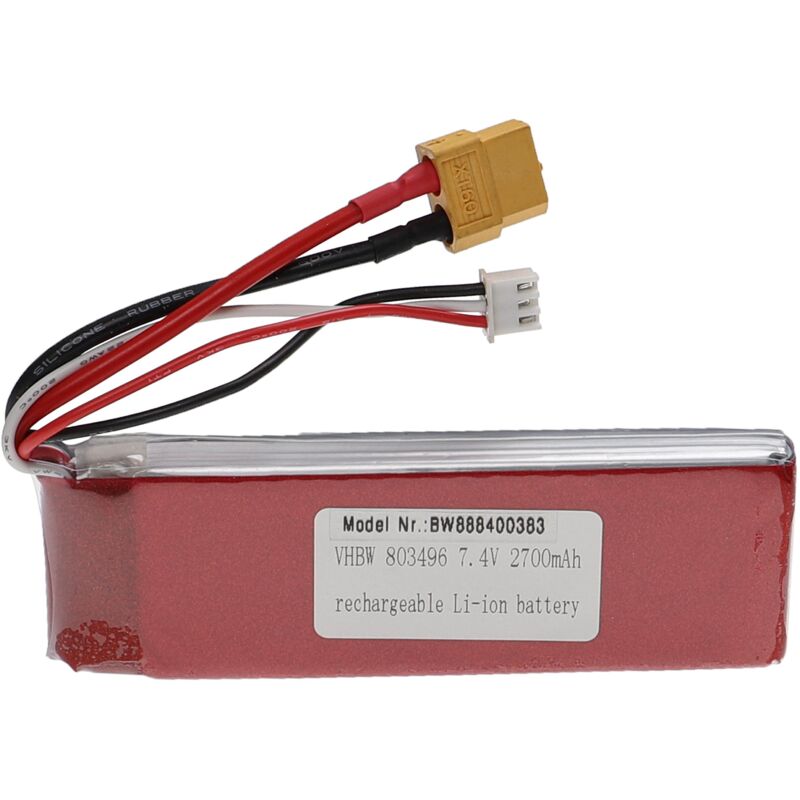 foto del prodotto vhbw batteria con xt60 per modellismo per es. macchine da corsa, elicotteri, aerei 2700mah, 7,4v, li poly, 105 x 34 x 15 mm 