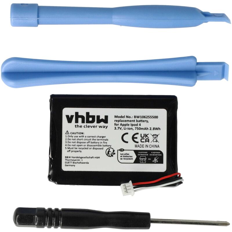 foto del prodotto vhbw batteria sostituisce apple 616 0206, aw4701218074, 616 0215, 616 0198, 616 0183 per mp3 music player lettore musicale 750mah, 3,7v, li ion 