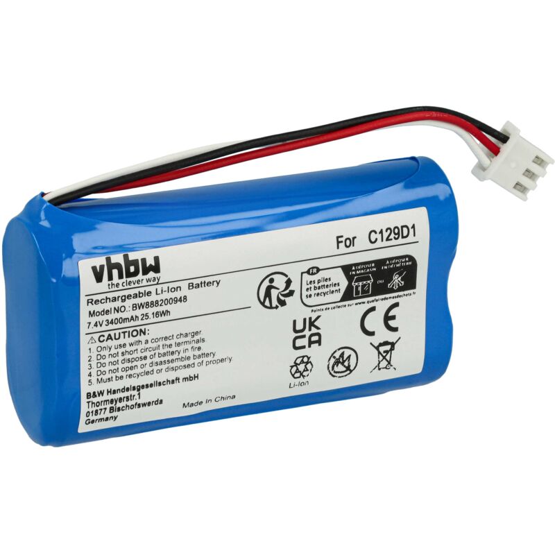 foto del prodotto vhbw batteria sostituisce bang olufsen c129d1, 2inr19 66 per casse, altoparlanti, speaker 3400mah, 7,4v, li ion 