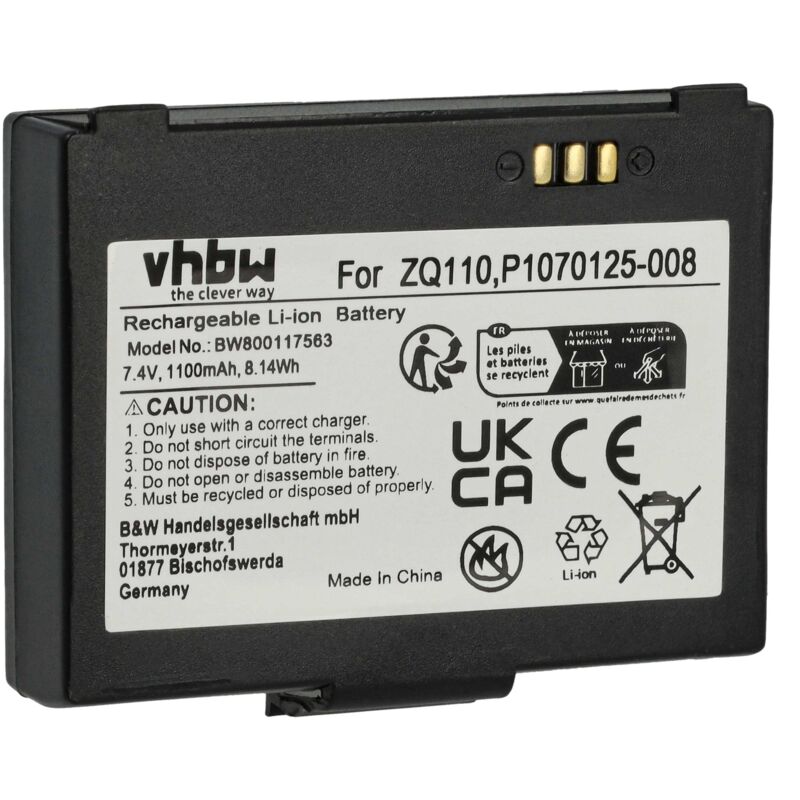 foto del prodotto vhbw batteria sostituisce bixolon k409 00007a, pbp r200 per lettore di codici a barre, pos 1100mah, 7,4v, li ion 