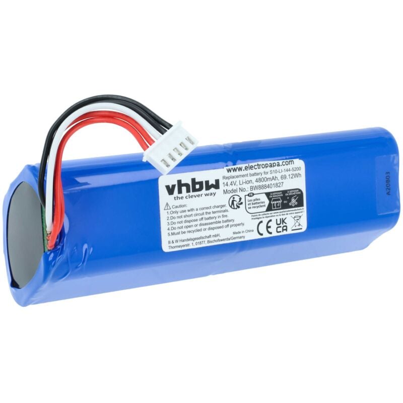 foto del prodotto vhbw batteria sostituisce ecovacs s10 li 144 6800, s10 li 144 5200, 201 1913 4200, 201 1913 4201 per aspirapolvere 4800mah, 14,4v, li ion 