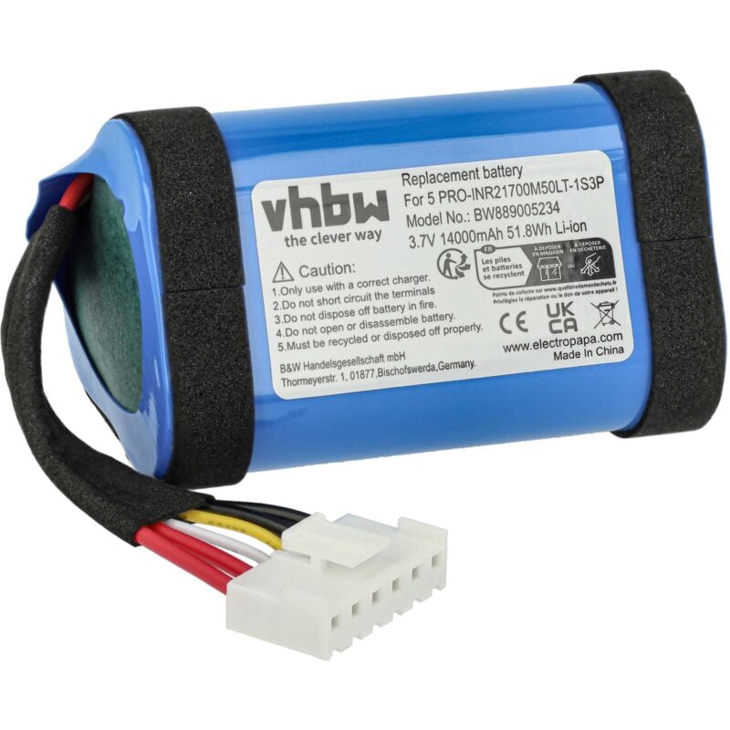 foto del prodotto vhbw batteria sostituisce jbl gsp 1s3p ch4a, 1aa011na per casse, altoparlanti, speaker 1400mah, 3,7v, li ion 