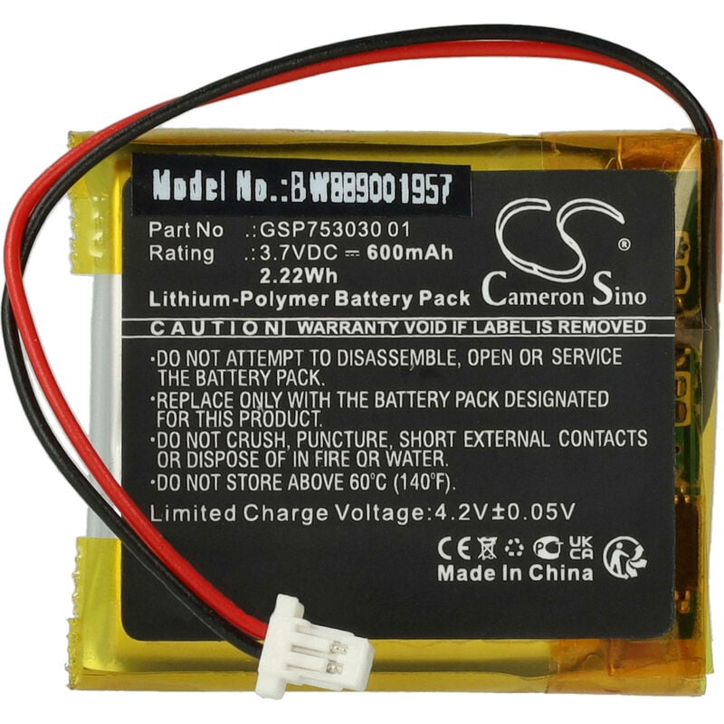 foto del prodotto vhbw batteria sostituisce jbl gsp753030 01 per auricolari cuffie wireless 600mah, 3,7v, li poly 